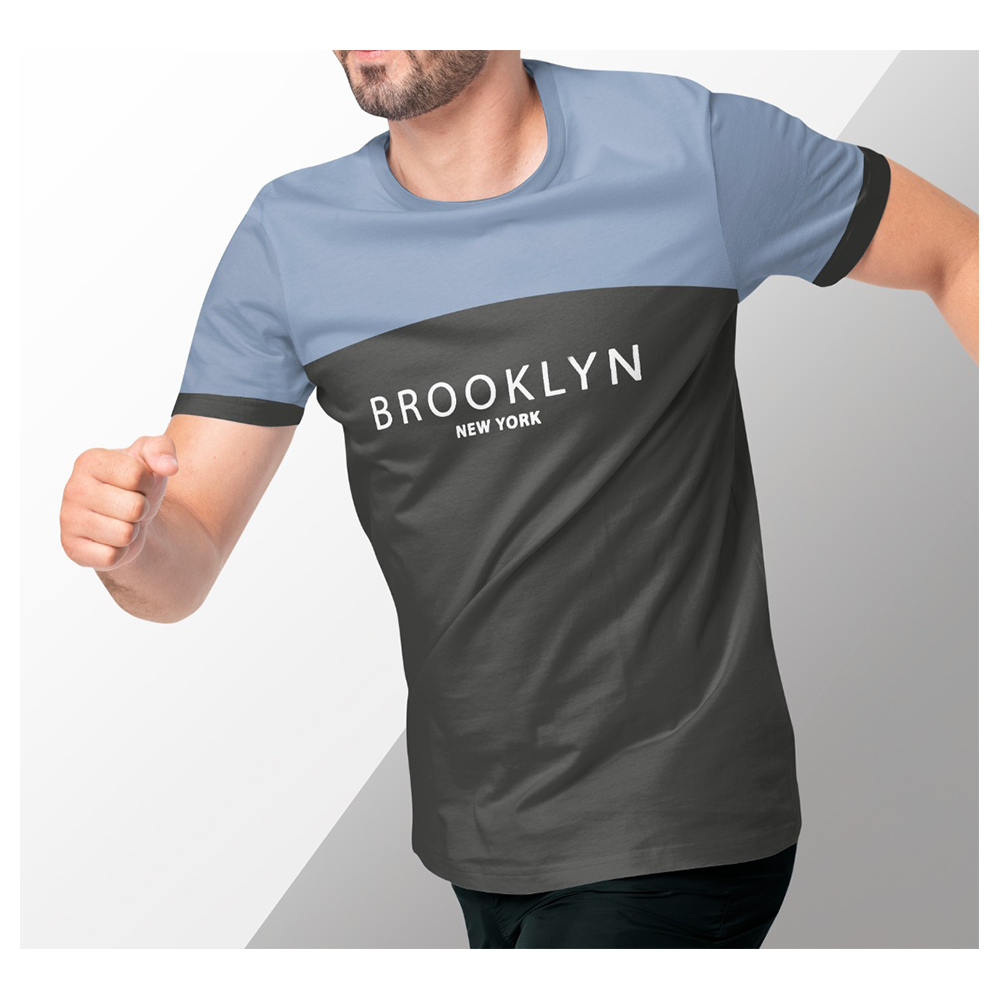 Cotton Half Sleeve Casual T-Shirt For Men - Blue And Black